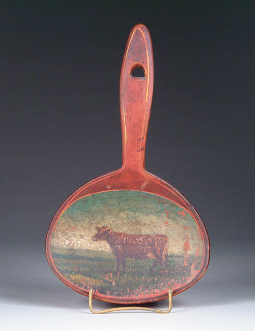 Appraisal: OUTSTANDING PAINTED AND CARVED BUTTER PADDLE The wide scoop like