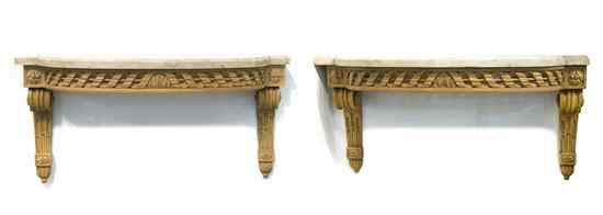 Appraisal: A Pair of Louis XVI Style Oak Wall Mounted Console