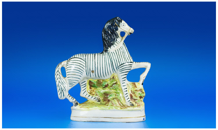 Appraisal: Staffordshire Flat Back Figure Striped Black and White Horse Stands