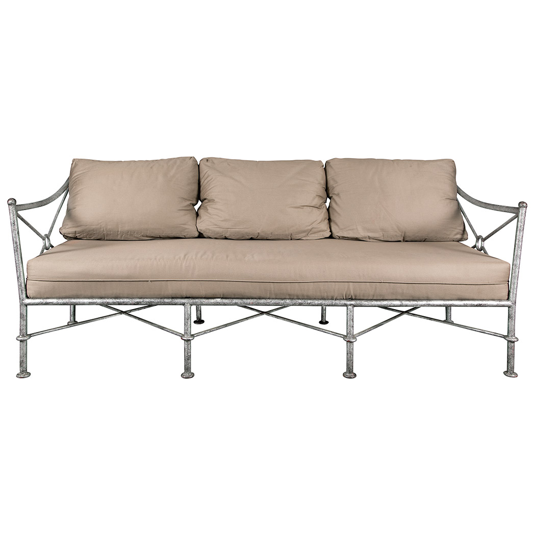 Appraisal: Silvered Iron Daybed With an X-form stretcher Length feet inches