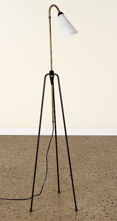 Appraisal: PETITE IRON BRONZE FLOOR LAMP GLASS SHADE C A petite