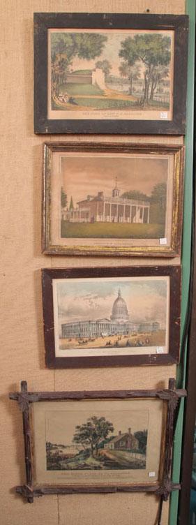 Appraisal: FOUR LITHOGRAPHS Three Currier Ives The Tomb of Genl W