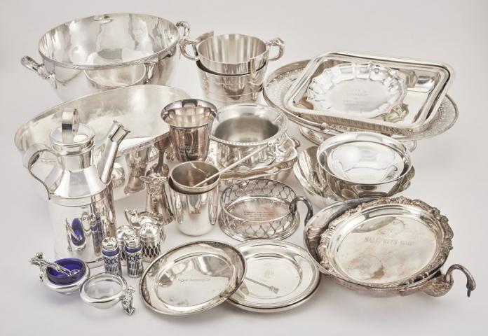 Appraisal: Group of Silver Plated Table Articles Including salvers ice pails