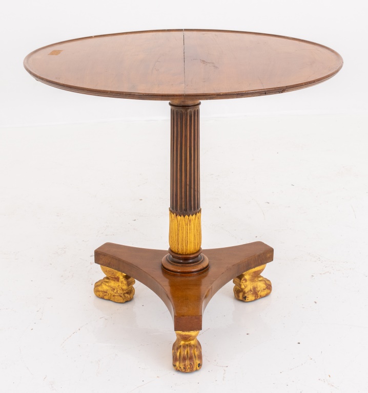 Appraisal: REGENCY STYLE PARCEL-GILT MAHOGANY TILT-TOP TABLE Regency style parcel-gilded mahogany