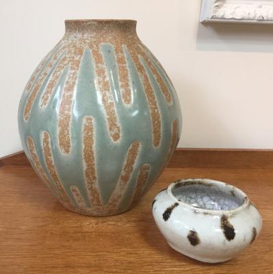 Appraisal: Studio ceramics a globular vase with wax resist decoration cm