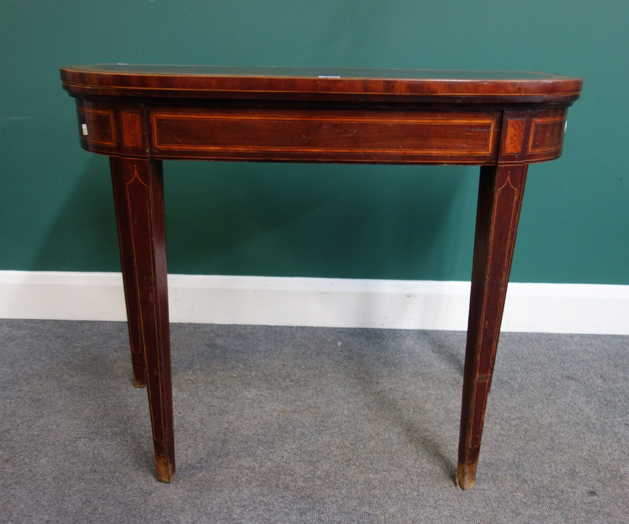 Appraisal: A late th century Scottish satinwood banded mahogany card table