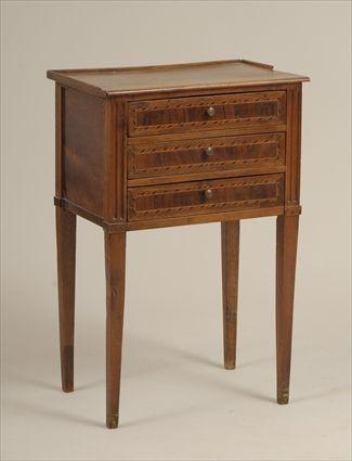 Appraisal: Louis XVI Inlaid Walnut Three-Drawer Table en Chiffoniere x x