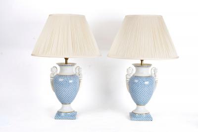 Appraisal: A pair of porcelain table lamps with blue and white