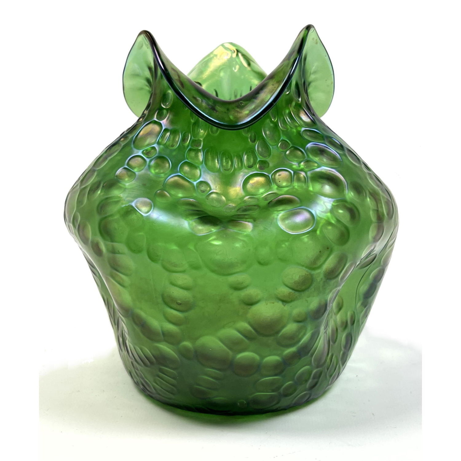 Appraisal: Loetz style Green Vintage Iridescent art glass vase with ruffled