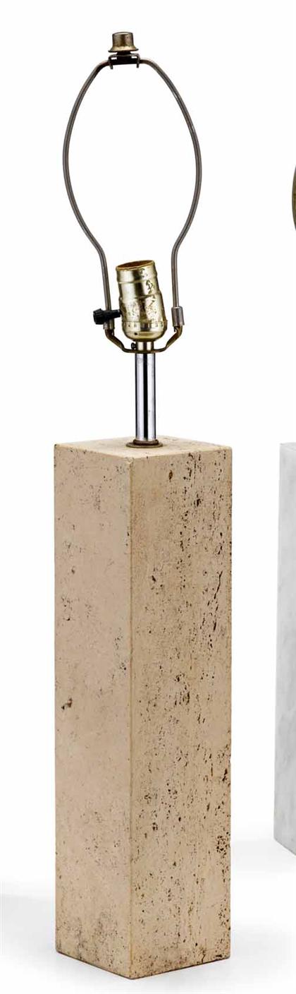 Appraisal: Two white marble and one travertine table lamps george kovacs