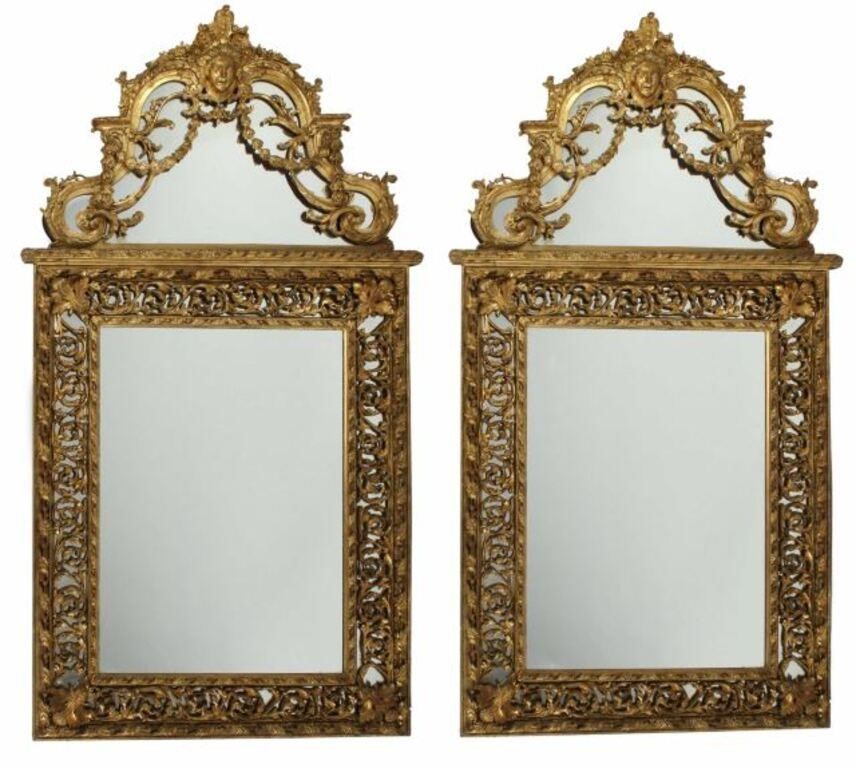 Appraisal: pair Monumental Regence style cast resin gilt mirrors approx h