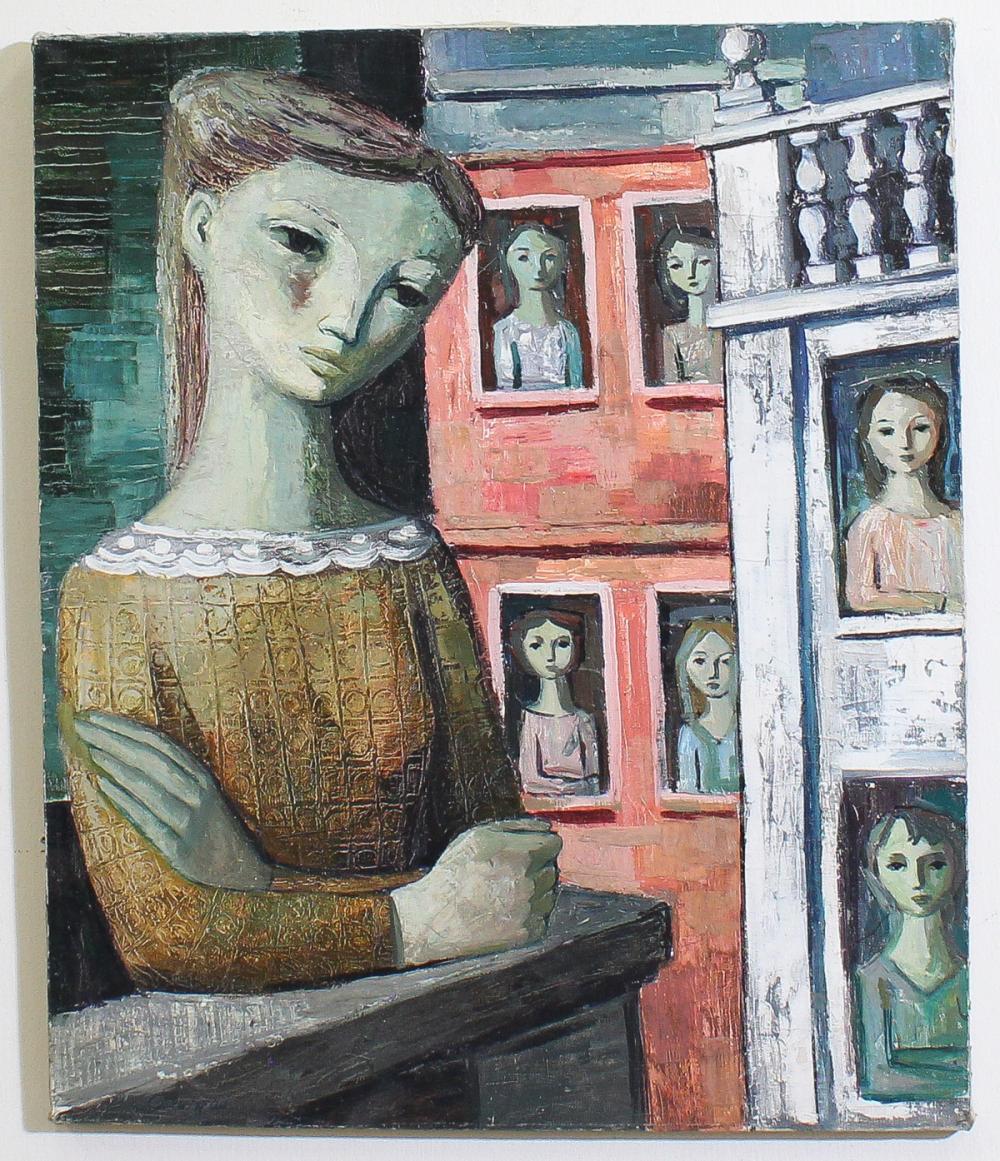 Appraisal: JOSE BUIGAS Spain born oil on canvas women at windows