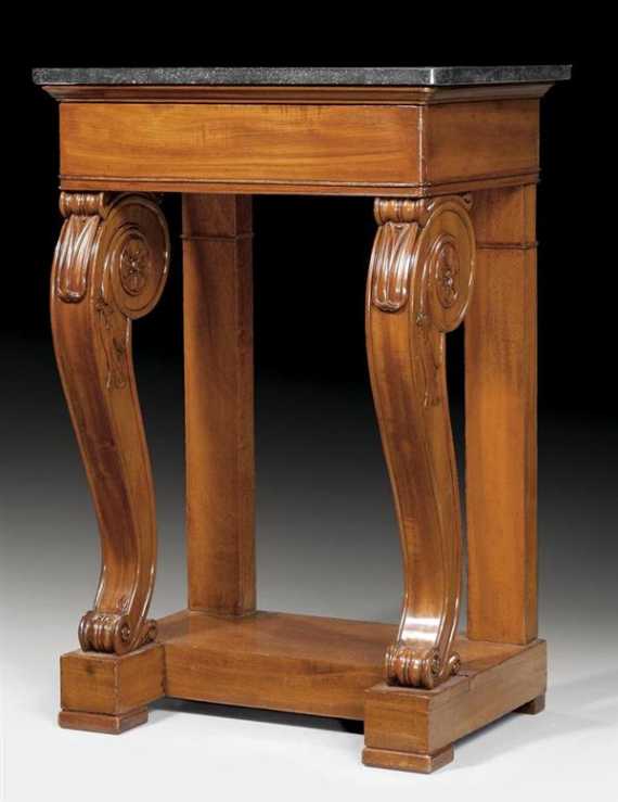 Appraisal: SMALL CONSOLE AUX VOLUTES Restauration attributed to J J WERNER