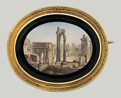 Appraisal: Fine micro-mosaic brooch architectural ruins depicting Roman Forum kt test