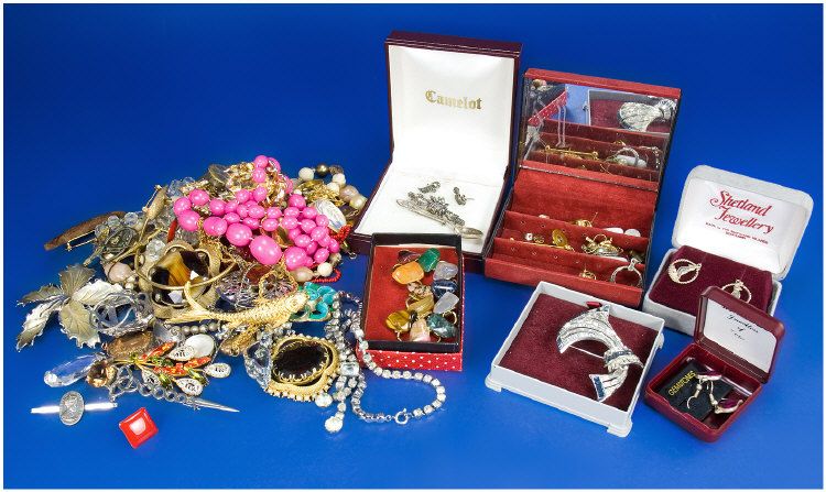 Appraisal: Collection Of Costume Jewellery Comprising Brooches Chains Beads Lockets Bangle