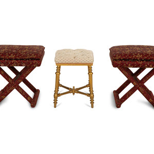 Appraisal: A Group of Three Upholstered Stools th Century comprising a