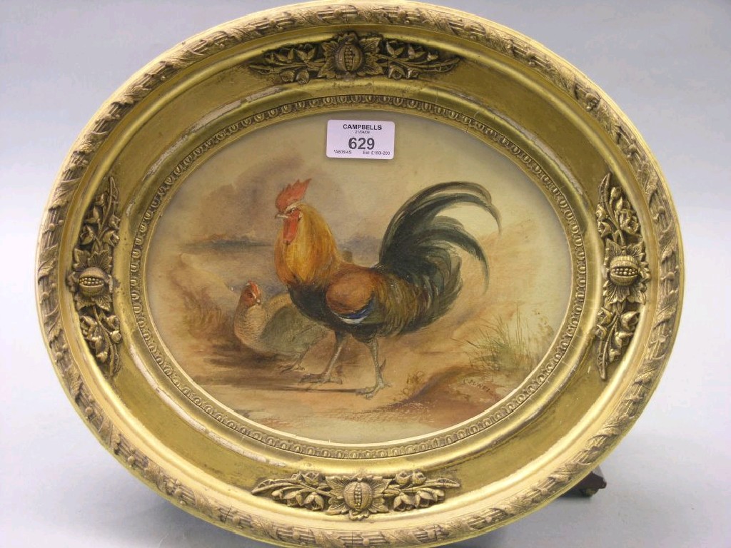 Appraisal: Charles Harvey Weigall - - watercolour cockerel and a chicken