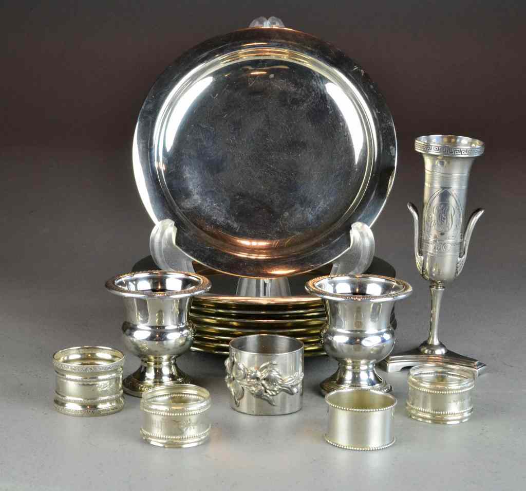 Appraisal: Pcs Sterling and SilverplateConsisting of two weighted sterling silver urn-shaped