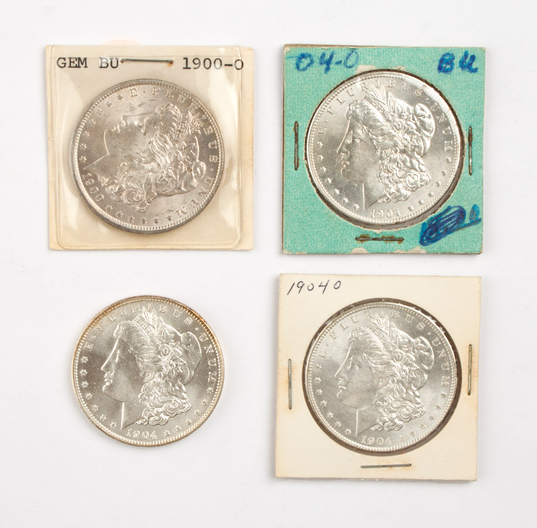 Appraisal: Four U S Morgan type silver dollars -' comprising -O