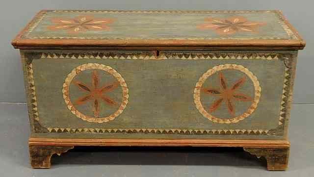 Appraisal: Unusual Pennsylvania German original paint decorated pine blanket chest dated