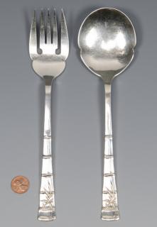 Appraisal: Bamboo style Silver Salad Set poss Japanese Silver salad serving