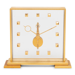 Appraisal: A Jaeger LeCoultre Brass and Glass Clock stamped Le Coutre