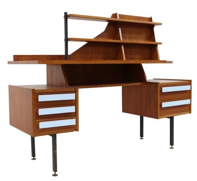 Appraisal: Italian mid-century modern teak writing desk c s open shelves