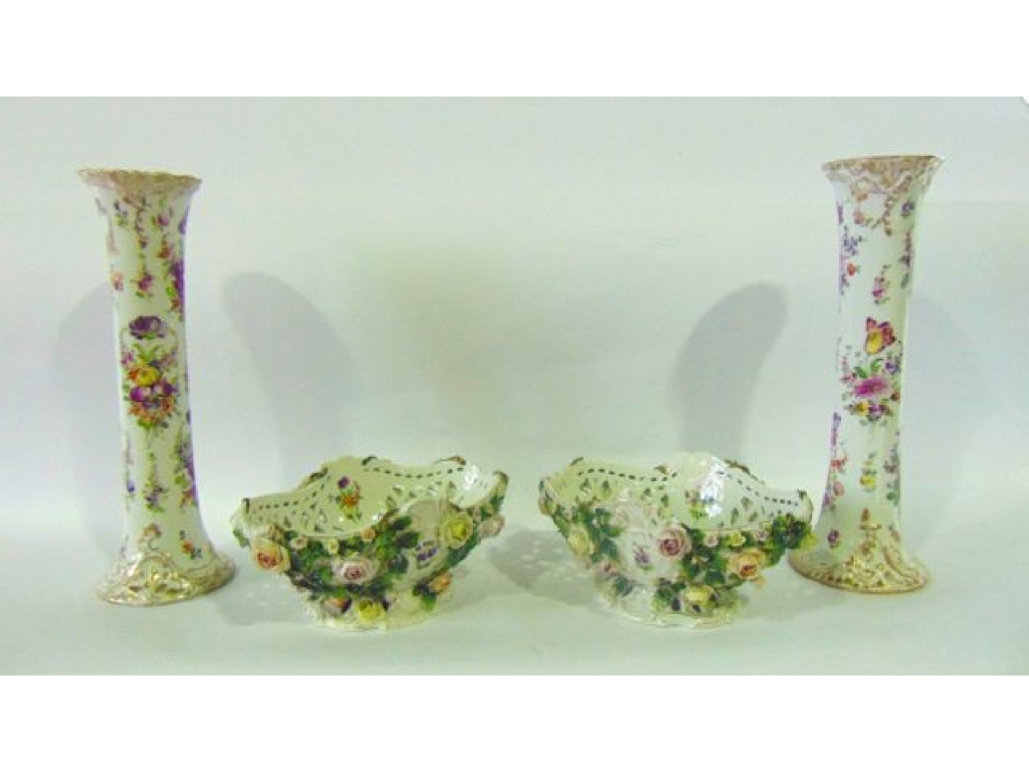 Appraisal: A pair of late th century Dresden vases of slender