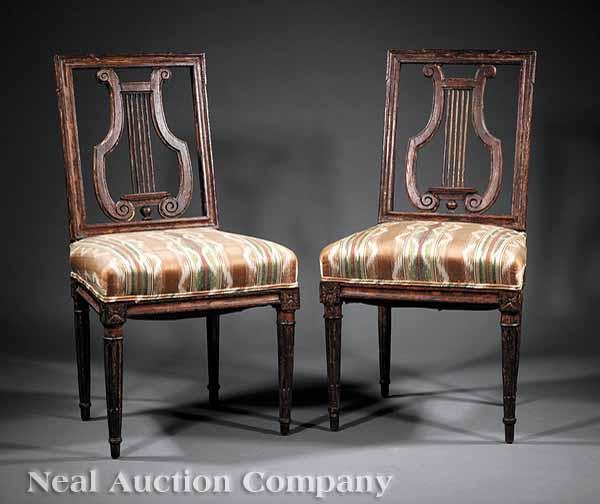 Appraisal: A Pair of Italian Neo-Classical Painted Fruitwood Side Chairs c