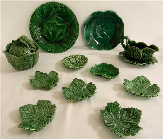 Appraisal: Green Majolica including seven small leaf form plates cabbage leaf