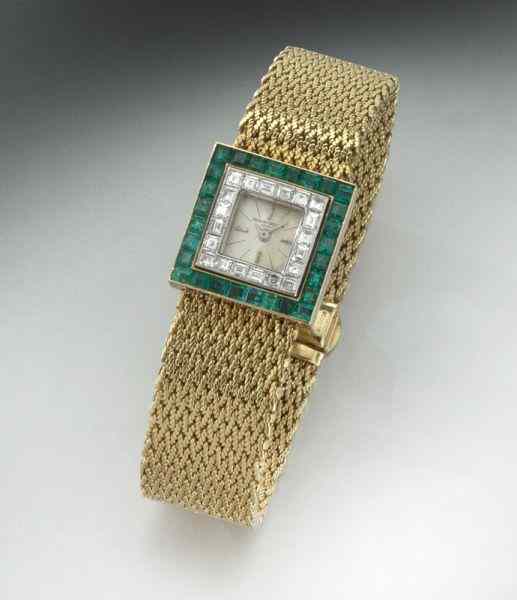 Appraisal: K Vacheron Constantin diamond and emerald watchhaving a white square