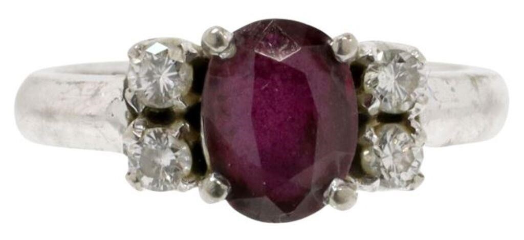 Appraisal: Estate kt white gold tested ring oval cut ruby approx