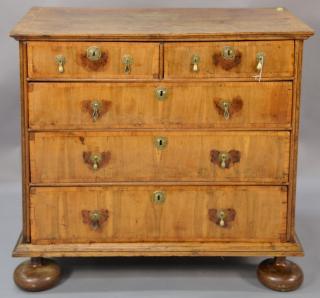 Appraisal: Queen Anne carved and burl walnut veneered chest of drawers