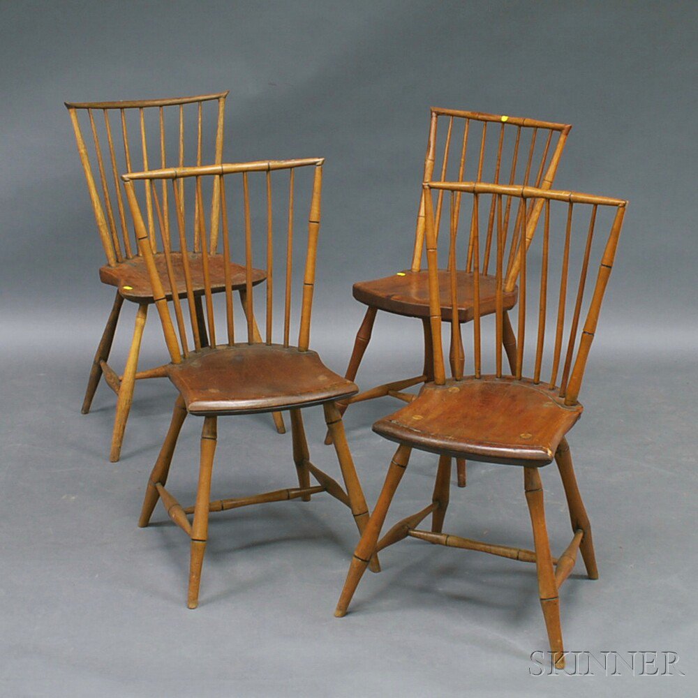 Appraisal: Set of Four Bamboo-turned Windsor Side Chairs th century ht