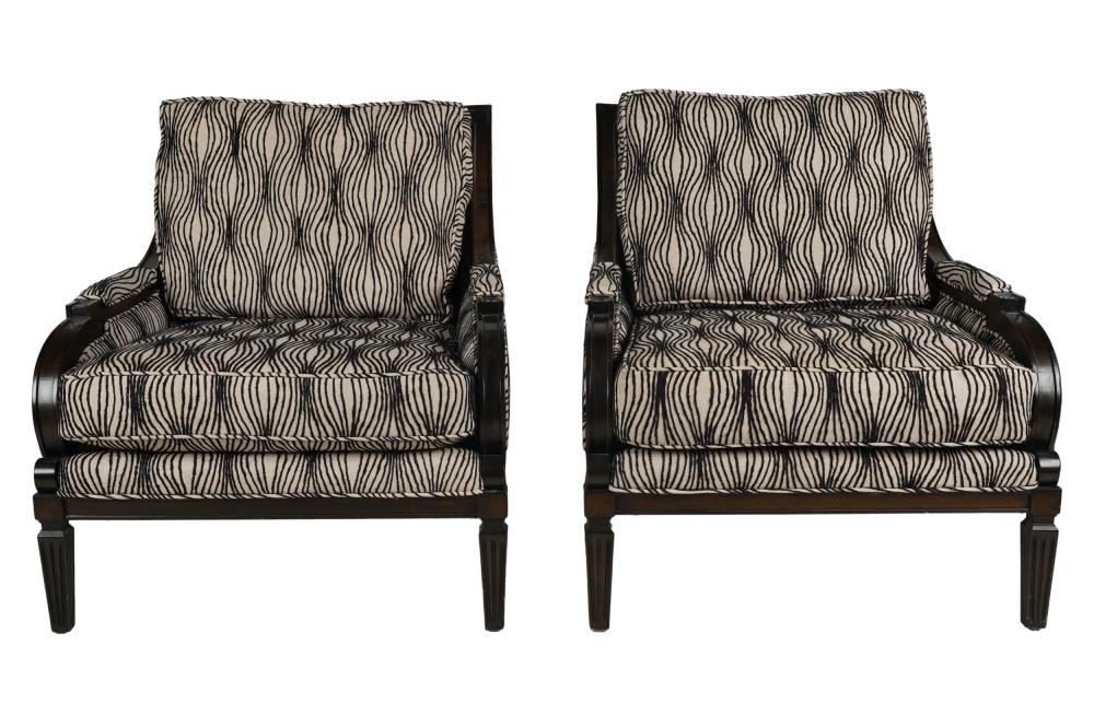 Appraisal: PAIR OF CONTEMPORARY UPHOLSTERED CLUB CHAIRSCondition a few nicks to