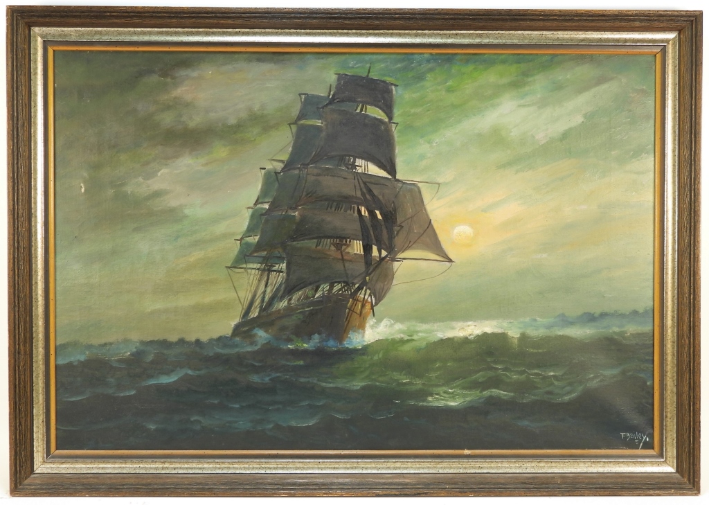 Appraisal: T BAILEY MARITIME SHIP SEASCAPE PAINTING United States Late th-