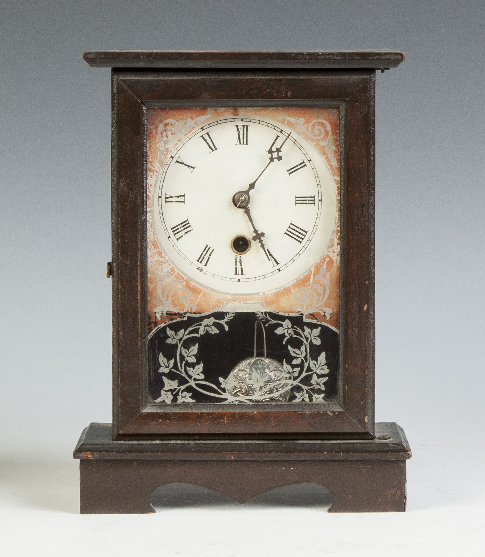 Appraisal: J G Miniature Shelf Clock Original grained case Original painted