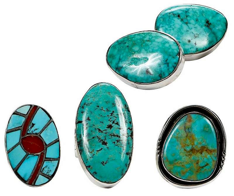 Appraisal: Four Pieces Sterling Silver Turquoise Jewelry earclips each with one