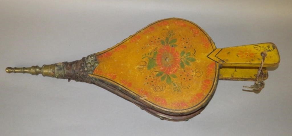 Appraisal: STENCIL PAINT DECORATED BELLOWS ATTRIBUTED TO PERRca early th century