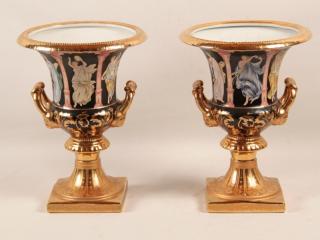 Appraisal: PAIR OF IMPOSING FRENCH EMPIRE STYLE DOUBLE HANDLED PORCELAIN URNS