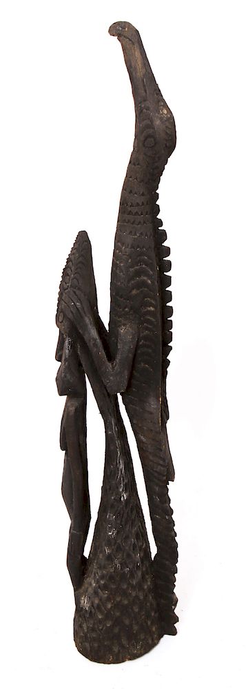 Appraisal: Pacific Island Bird w Figure Carved Wood Sculpture Pacific Island