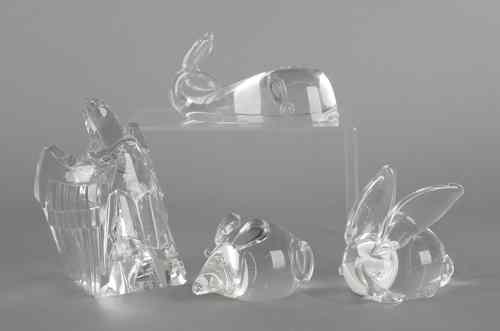 Appraisal: Four Steuben glass animals th c to include a whale