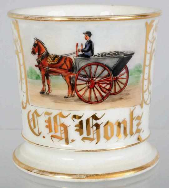 Appraisal: Horse-Drawn Coal Wagon Shaving Mug Gilt name C H Kontz