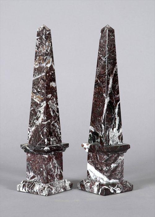 Appraisal: Pair of Veined Plum Marble Obelisks x in