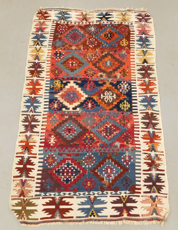 Appraisal: GEOMETRIC FLAT WEAVE KILIM RUG Middle East th CenturyBlue maroon