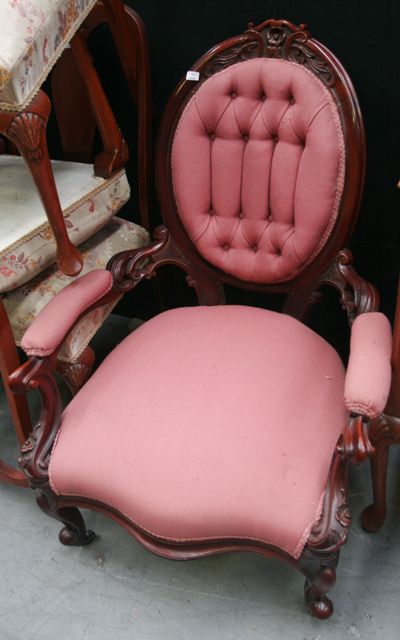 Appraisal: A Victorian mahogany grandfather chair together with a single chair