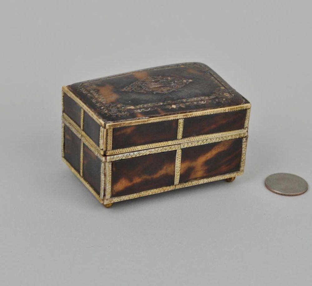 Appraisal: Early Small Inlaid Tortoise Shell Box with inlaid silver and