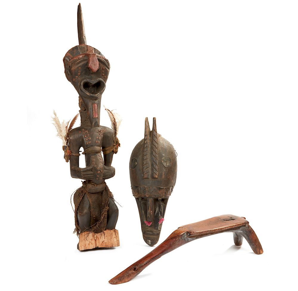 Appraisal: Lobi Wood Seat Songye Figure Marka Mask Lot of three