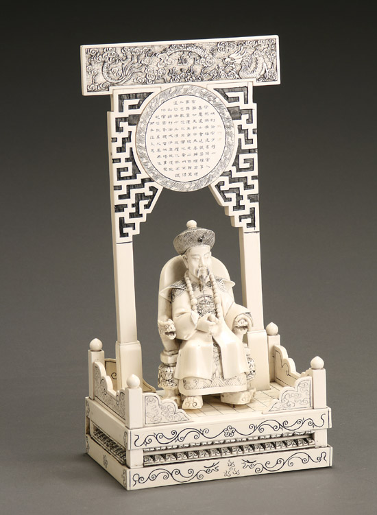 Appraisal: Chinese 'Schrimshaw' Ivory Figure of Enthroned Lin ZeXu th Century