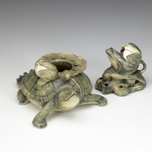 Appraisal: WELLER Muskota two flower frogs with frog x with turtle